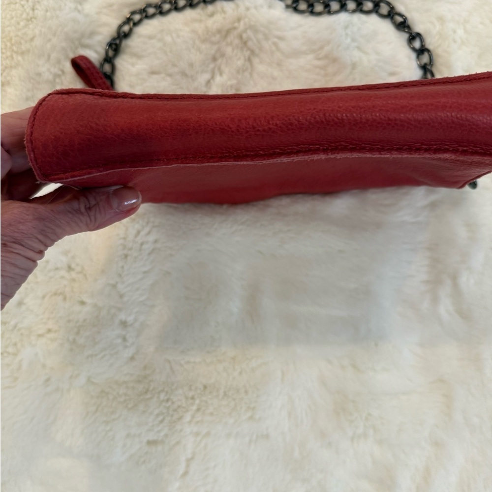 LIEBESKIND Berlin Red Leather Mini Crossbody Bag Chain Strap Cowhide - Picture 5 of 15